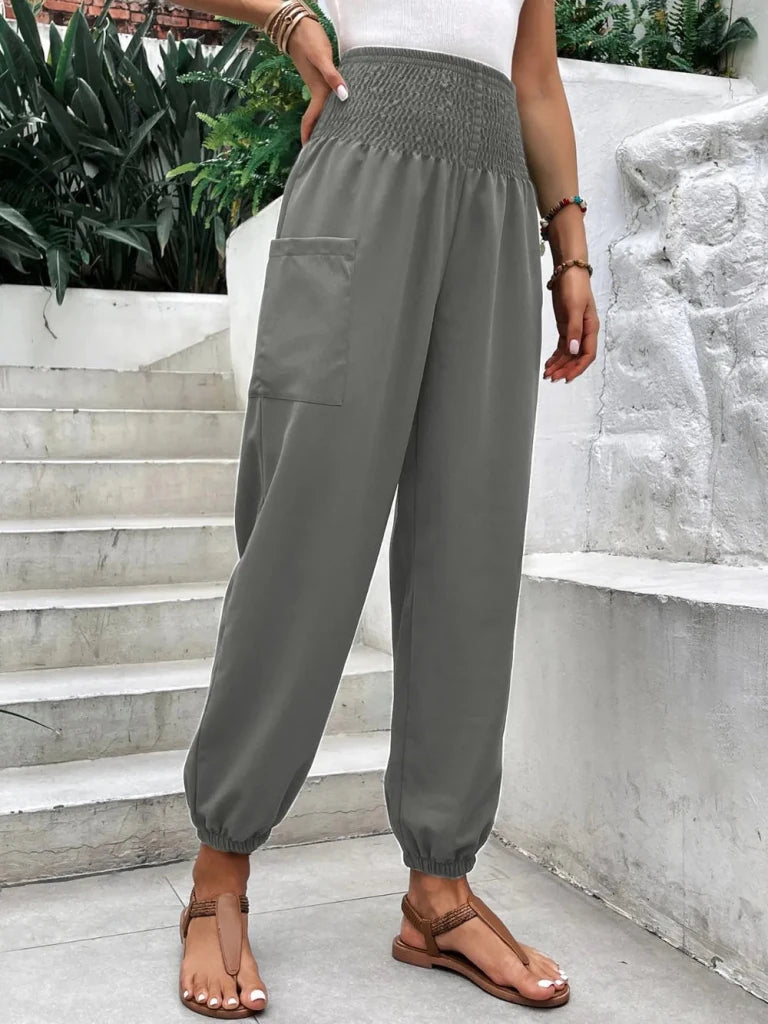 Smocked high-rise joggers with pockets, alternate product image