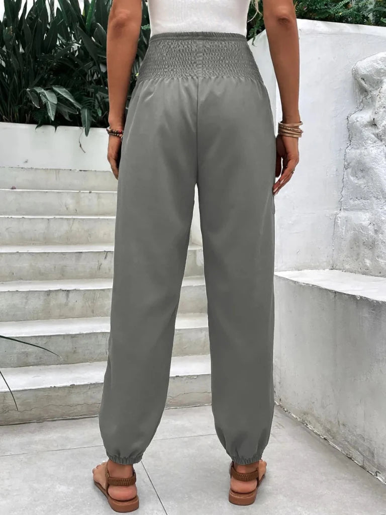 Smocked high-rise joggers with pockets, alternate product image