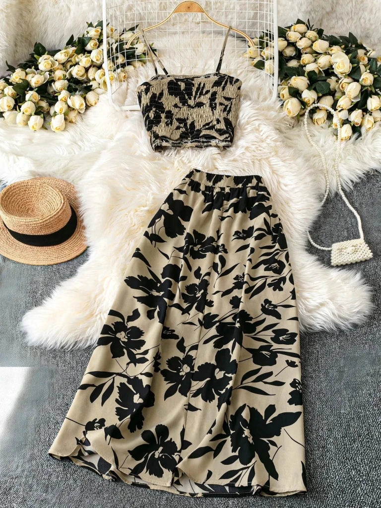 Smocked Printed Cami and Skirt Set - Olive by Trendsi from FREYA’S CLOSET