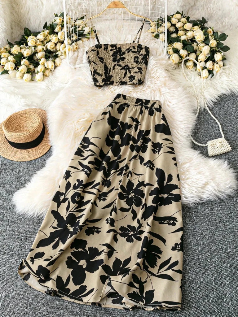 Smocked Printed Cami and Skirt Set - Olive by Trendsi from FREYA’S CLOSET