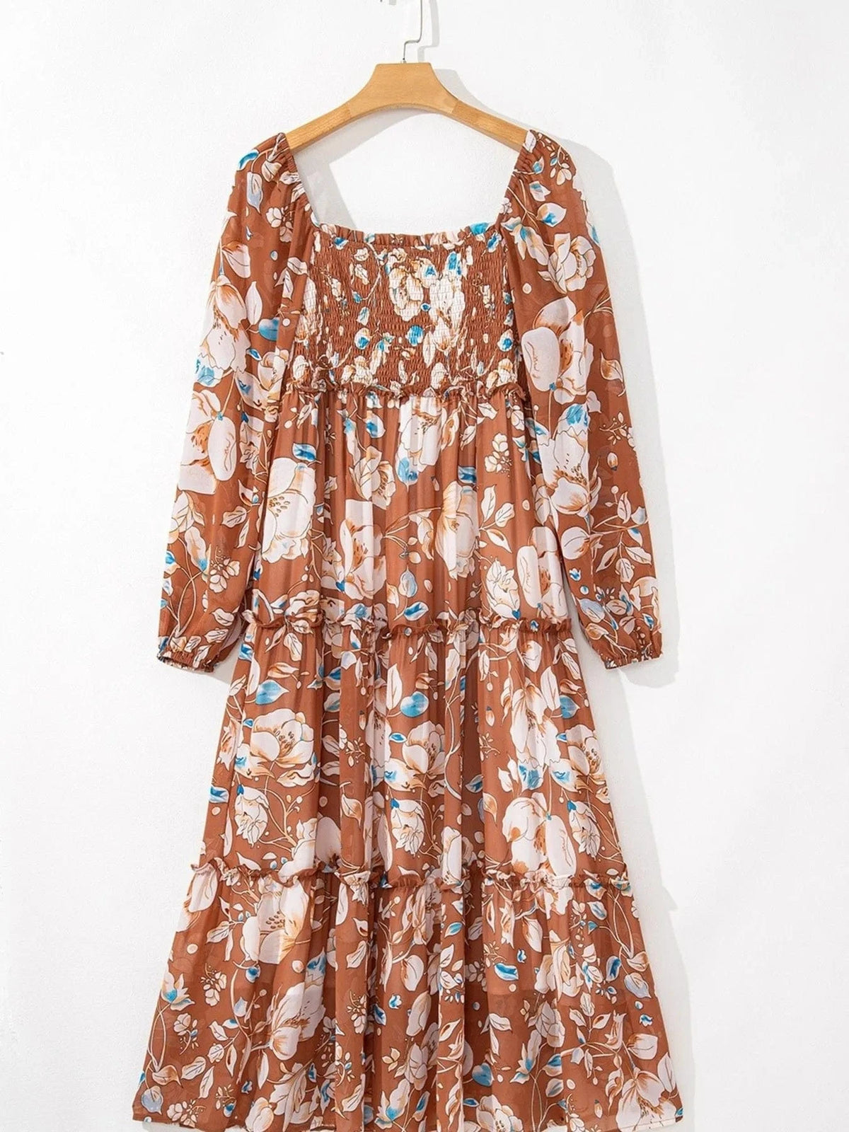 Trendsi Smocked Printed Long Sleeve Tiered Dress