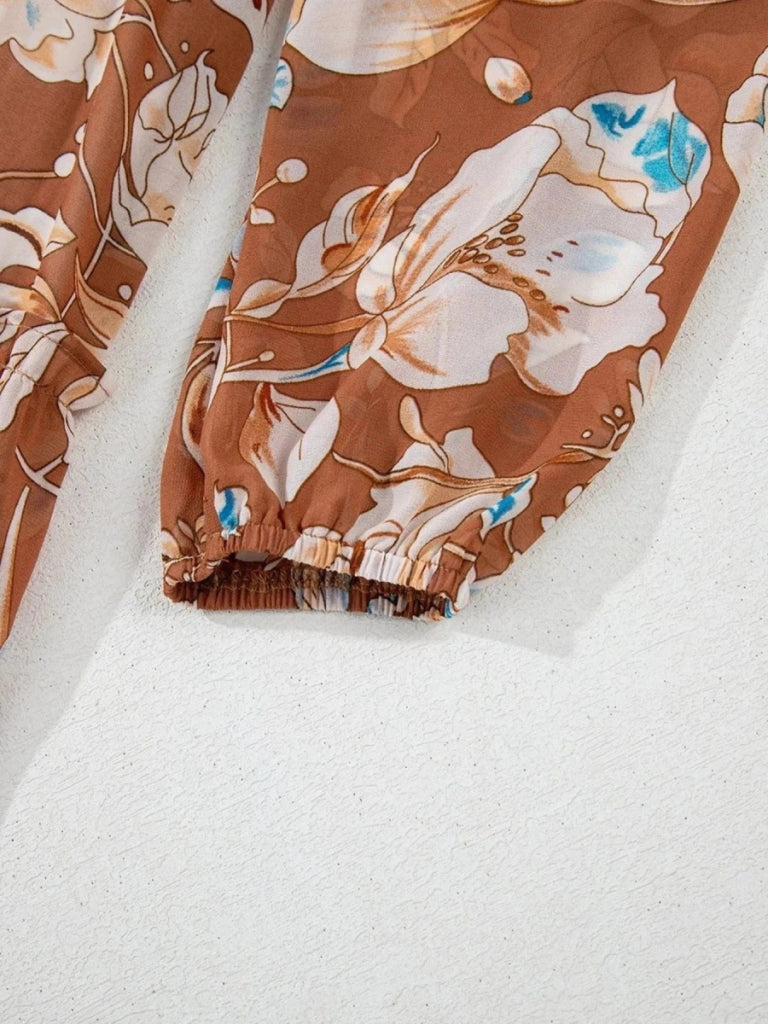 Smocked Printed Long Sleeve Tiered Dress - Floral by Trendsi from FREYA’S CLOSET