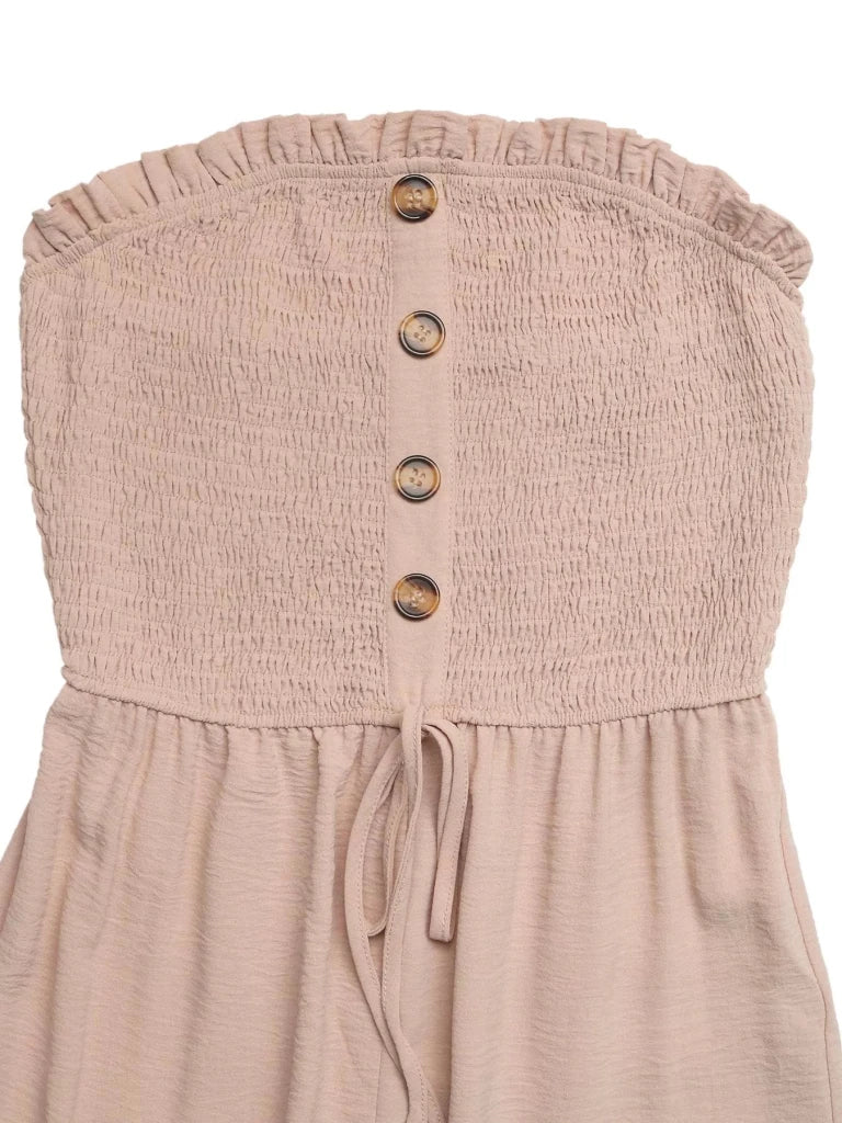 Smocked Tube Top Wide Leg Jumpsuit - Apricot by Trendsi from FREYA’S CLOSET