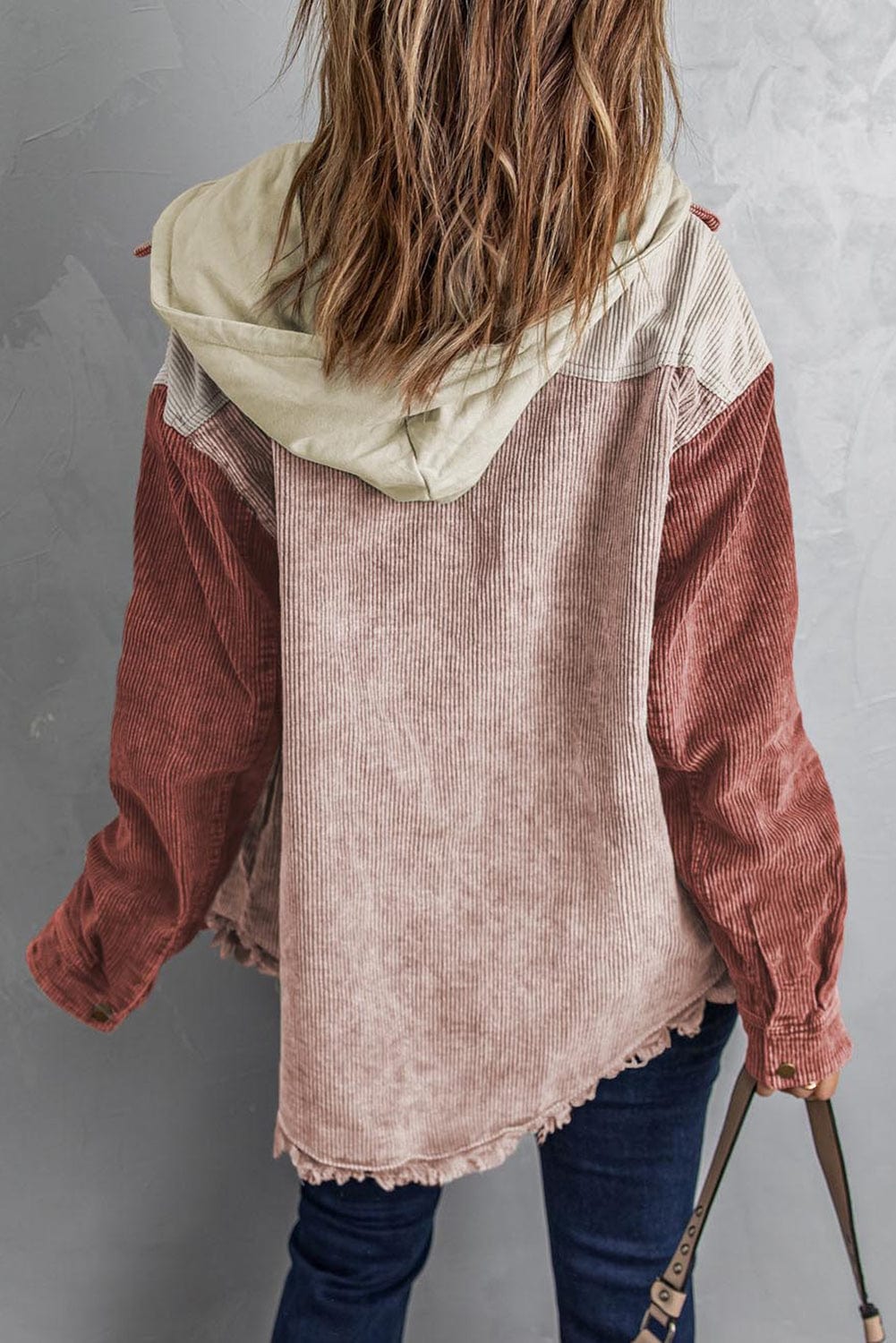 Trendsi Snap Front Hooded Corduroy Shacket