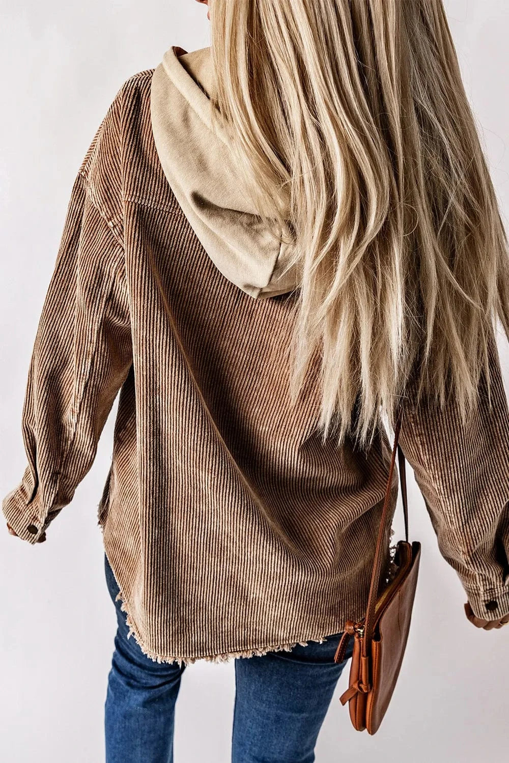 Trendsi Snap Front Hooded Corduroy Shacket