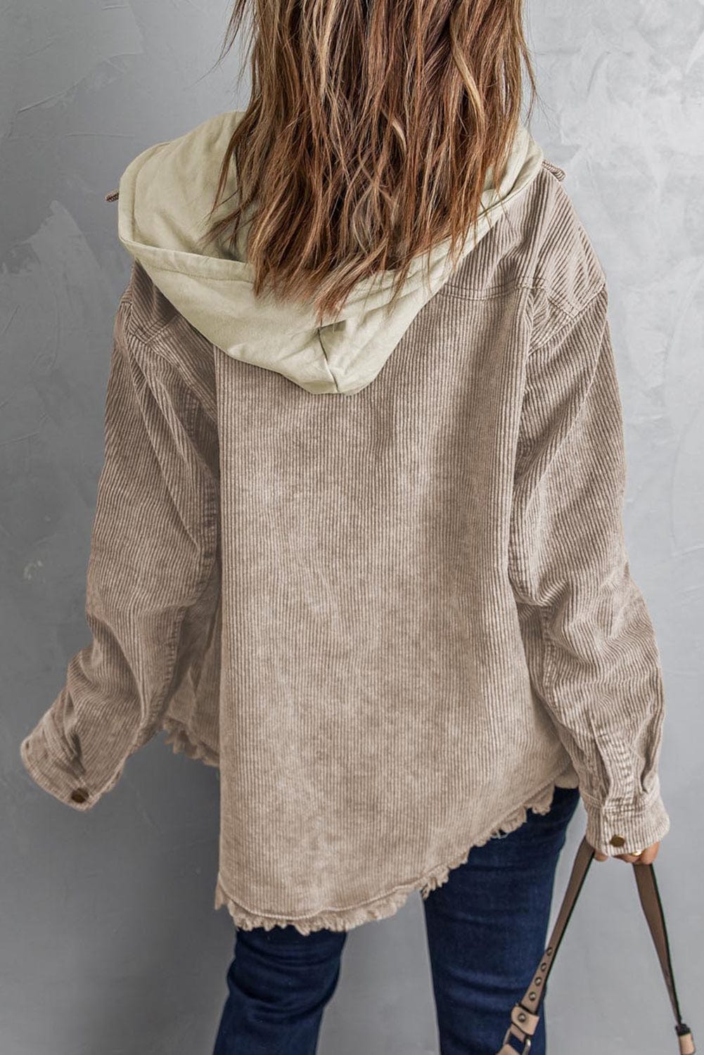 Trendsi Snap Front Hooded Corduroy Shacket
