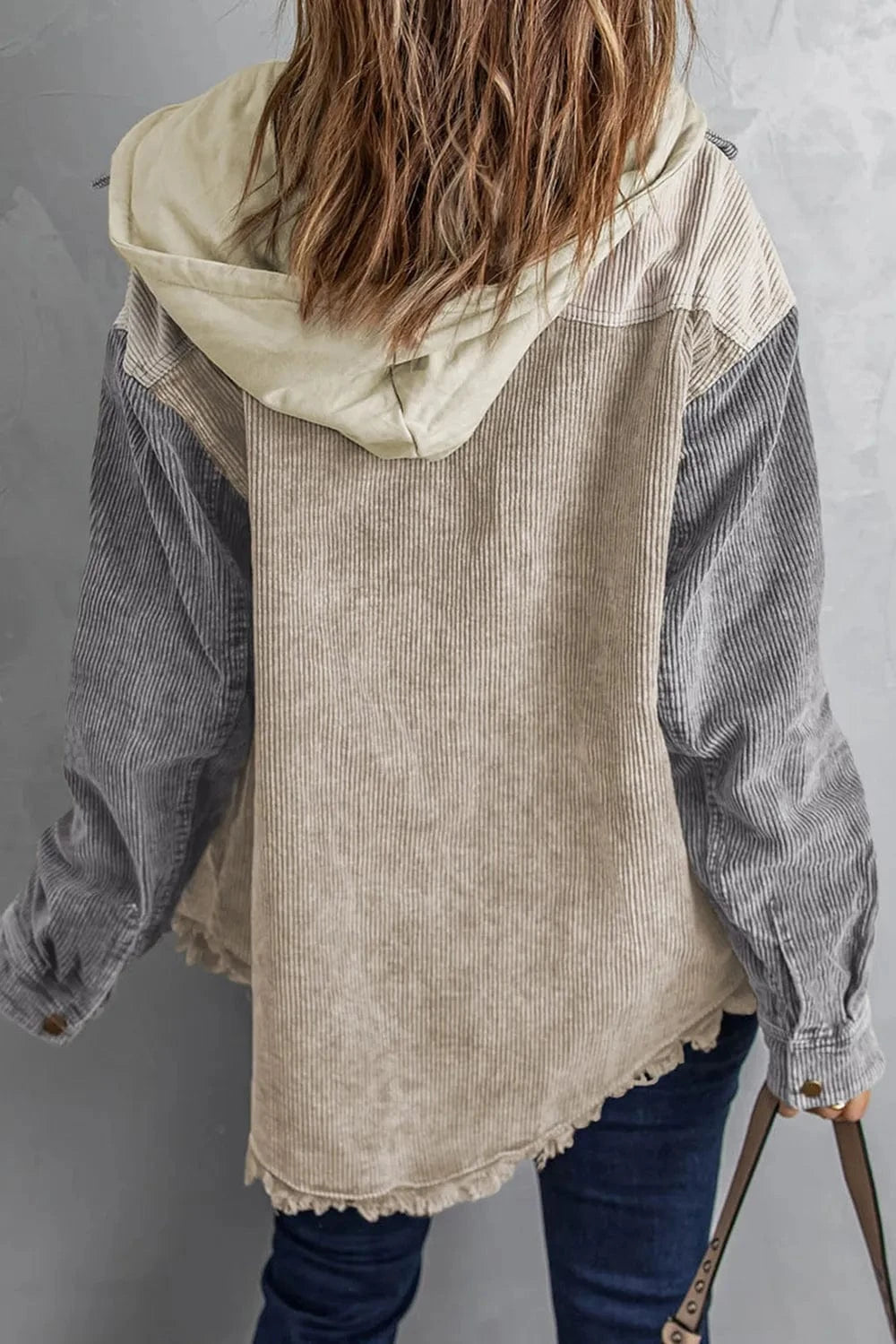 Trendsi Snap Front Hooded Corduroy Shacket