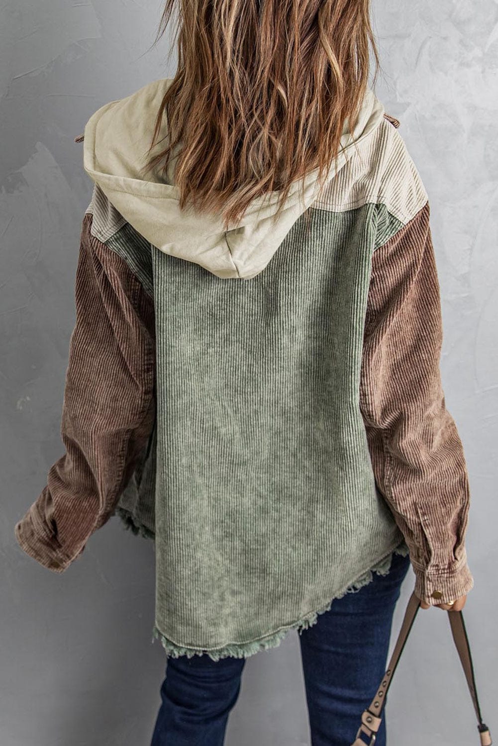 Trendsi Snap Front Hooded Corduroy Shacket