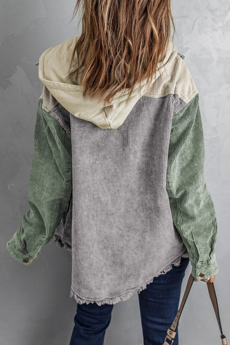 Trendsi Snap Front Hooded Corduroy Shacket