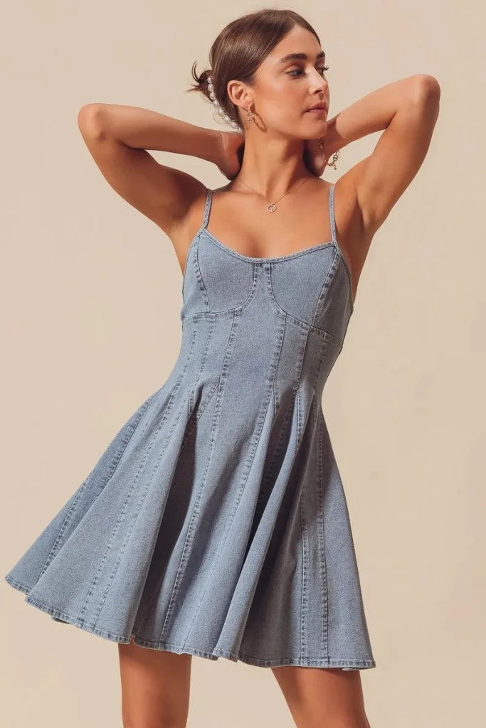 SO ME A Line Fit and Flare Denim Mini Dress - DENIM by Trendsi from FREYA’S CLOSET