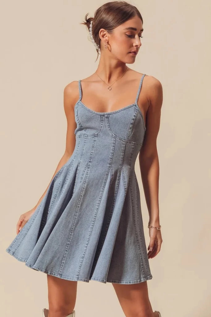 SO ME A Line Fit and Flare Denim Mini Dress - DENIM by Trendsi from FREYA’S CLOSET