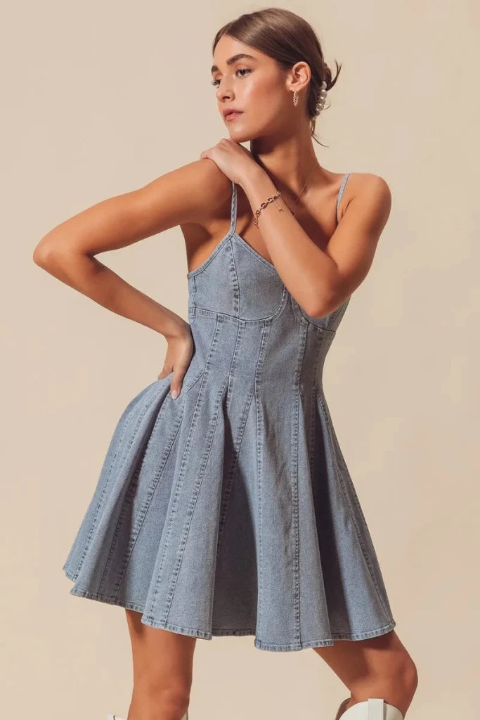 SO ME A Line Fit and Flare Denim Mini Dress - DENIM by Trendsi from FREYA’S CLOSET