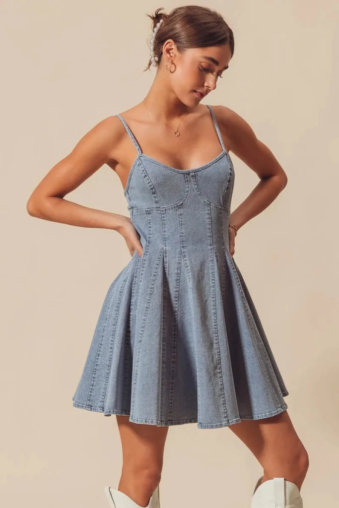 SO ME A Line Fit and Flare Denim Mini Dress - DENIM by Trendsi from FREYA’S CLOSET