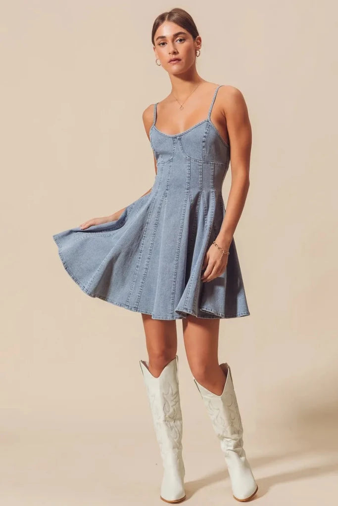 SO ME A Line Fit and Flare Denim Mini Dress - DENIM by Trendsi from FREYA’S CLOSET