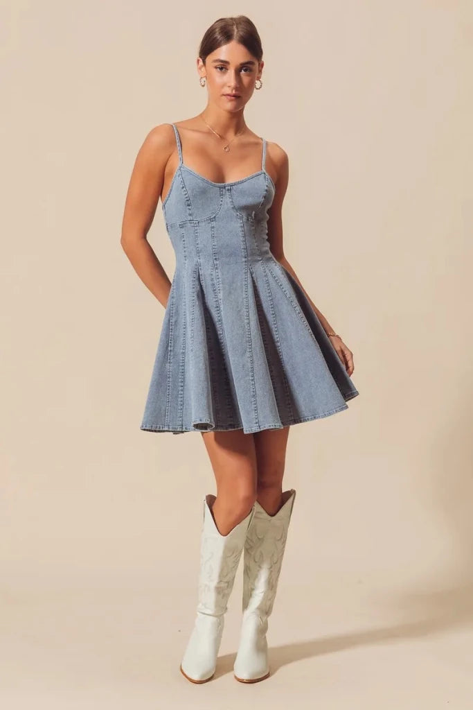 SO ME A Line Fit and Flare Denim Mini Dress - DENIM by Trendsi from FREYA’S CLOSET
