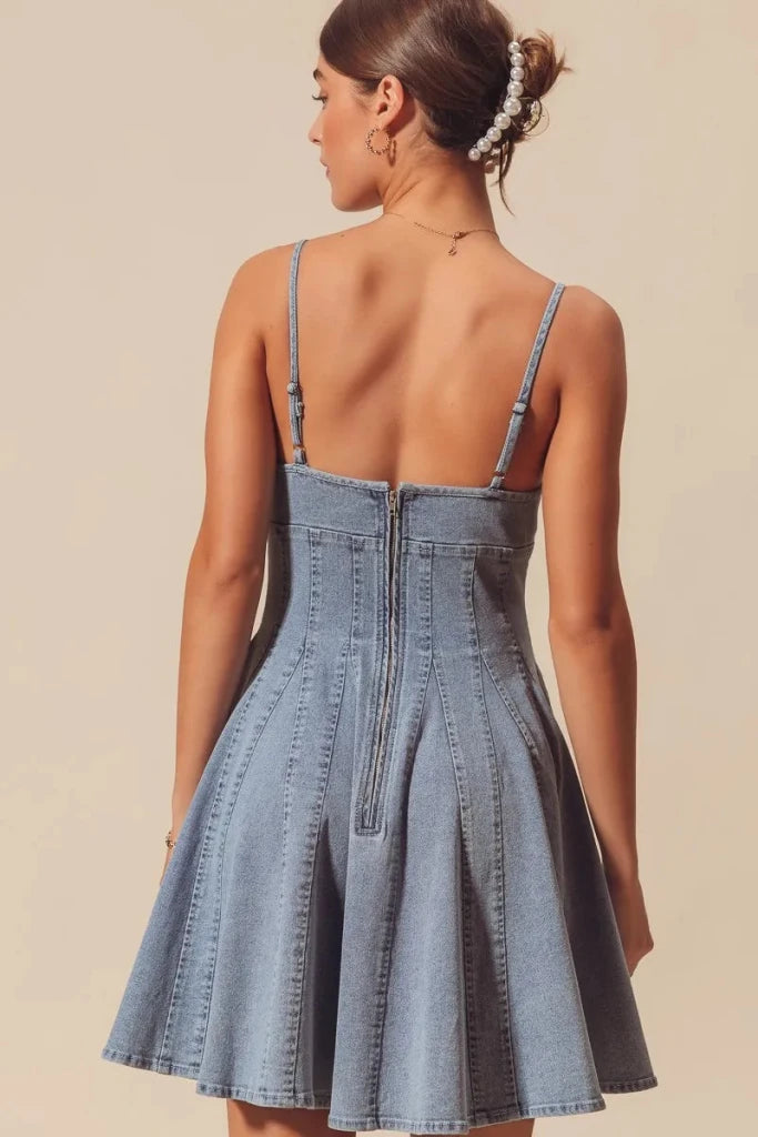 SO ME A Line Fit and Flare Denim Mini Dress - DENIM by Trendsi from FREYA’S CLOSET