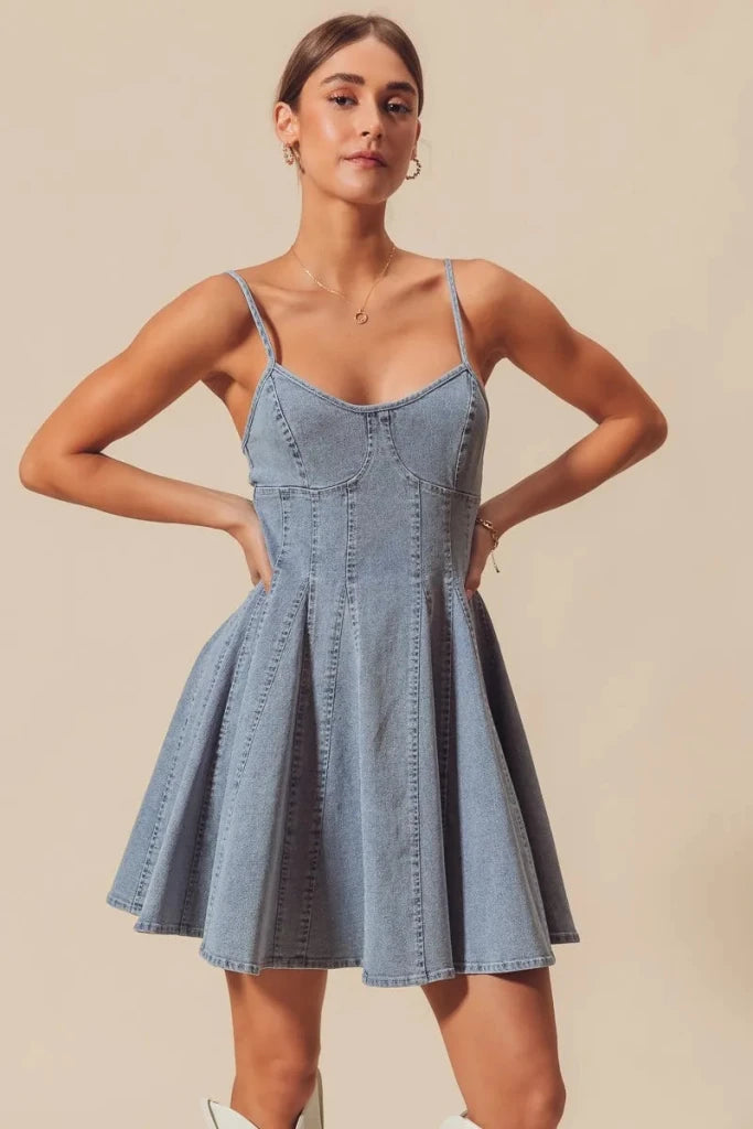 SO ME A Line Fit and Flare Denim Mini Dress - DENIM by Trendsi from FREYA’S CLOSET