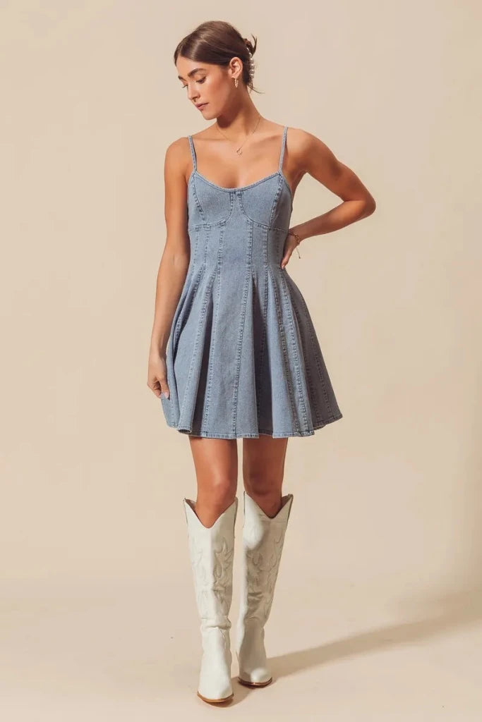 SO ME A Line Fit and Flare Denim Mini Dress - DENIM by Trendsi from FREYA’S CLOSET