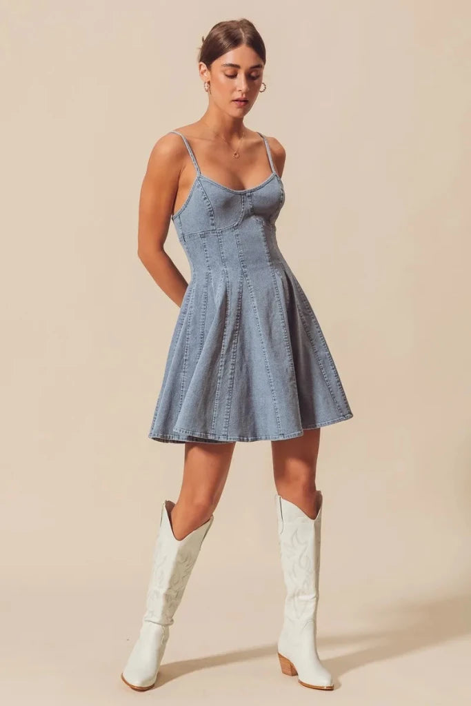 SO ME A Line Fit and Flare Denim Mini Dress - DENIM by Trendsi from FREYA’S CLOSET