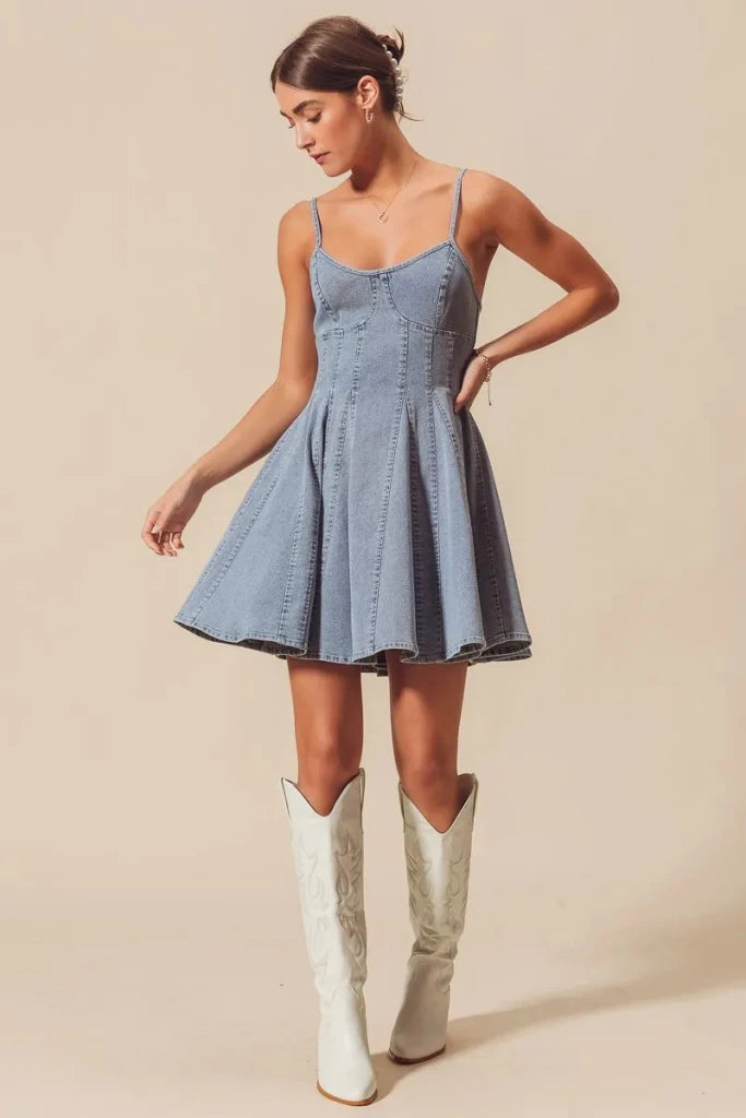 SO ME A Line Fit and Flare Denim Mini Dress - DENIM by Trendsi from FREYA’S CLOSET