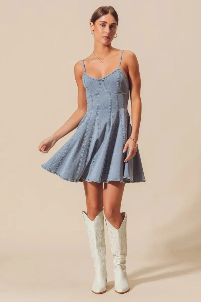 SO ME A Line Fit and Flare Denim Mini Dress - DENIM by Trendsi from FREYA’S CLOSET
