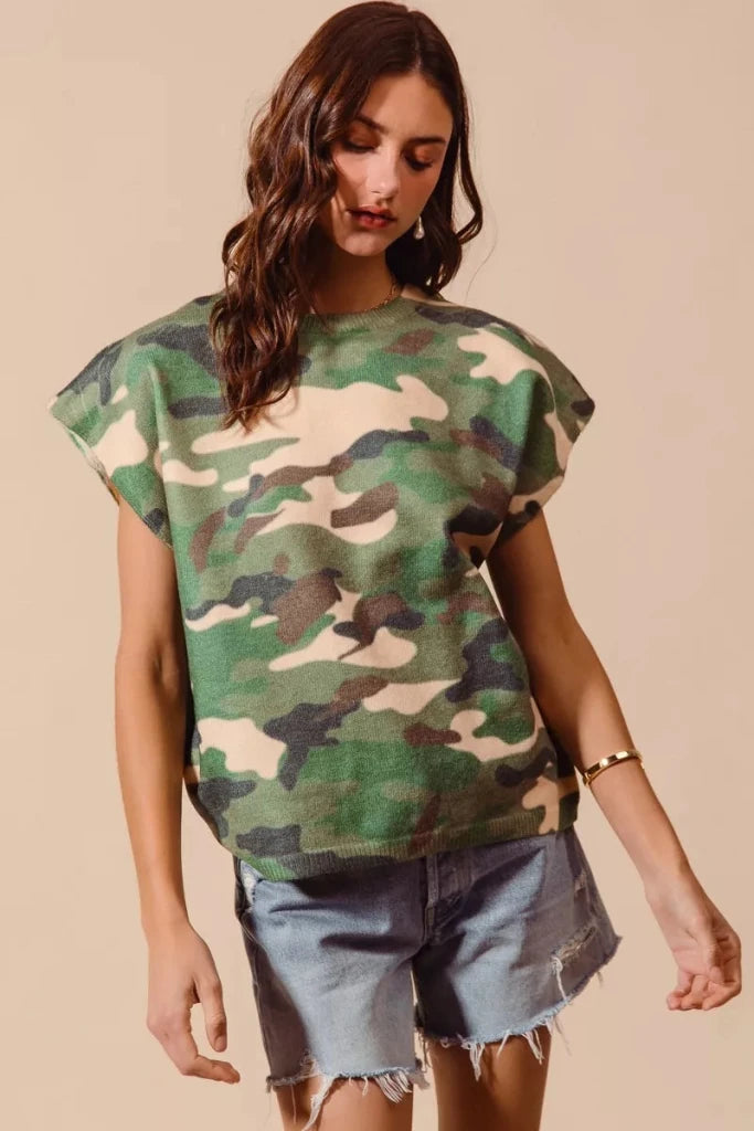 SO ME Camouflage Print Dolman Soft Sweater Top - CAMOUFLAGE by Trendsi from FREYA’S CLOSET