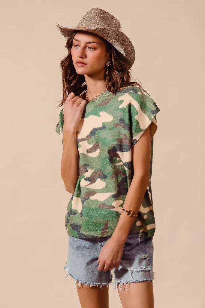 SO ME Camouflage Print Dolman Soft Sweater Top - CAMOUFLAGE by Trendsi from FREYA’S CLOSET
