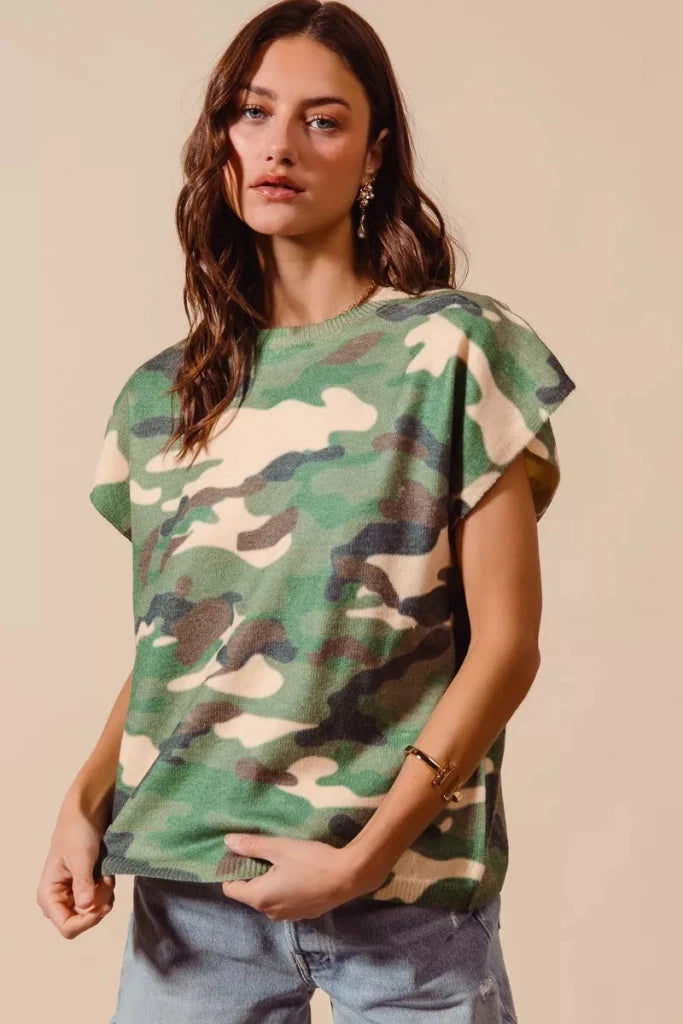 SO ME Camouflage Print Dolman Soft Sweater Top - CAMOUFLAGE by Trendsi from FREYA’S CLOSET