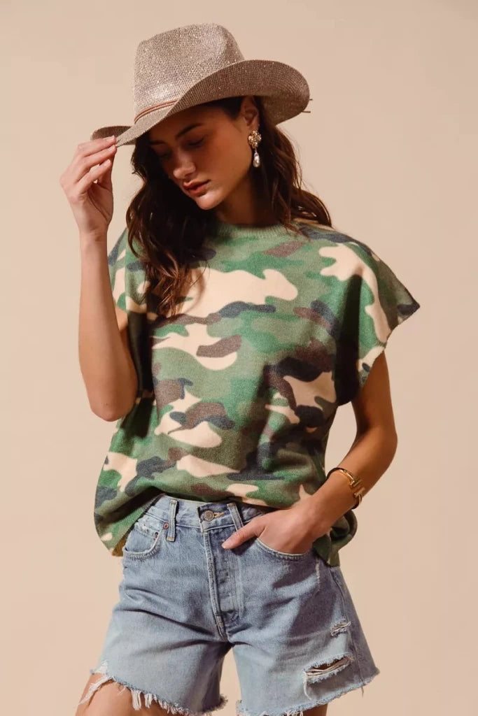 SO ME Camouflage Print Dolman Soft Sweater Top - CAMOUFLAGE by Trendsi from FREYA’S CLOSET