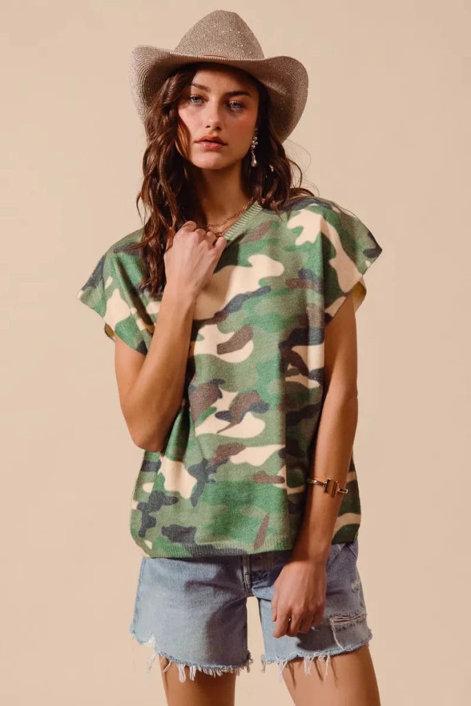 SO ME Camouflage Print Dolman Soft Sweater Top - CAMOUFLAGE by Trendsi from FREYA’S CLOSET