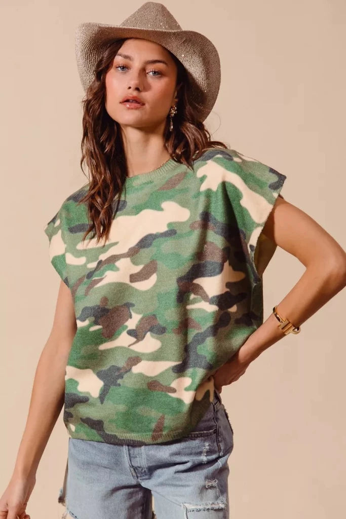 SO ME Camouflage Print Dolman Soft Sweater Top - CAMOUFLAGE by Trendsi from FREYA’S CLOSET