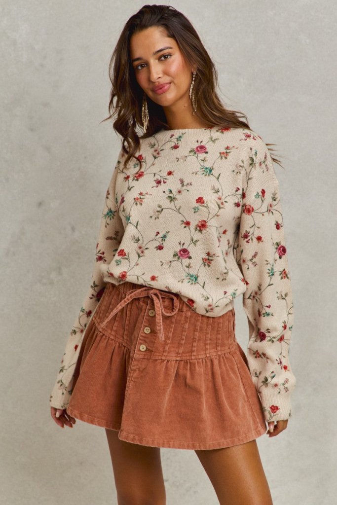 SO ME Mineral Wash Pintucked Corduroy Mini Flared Skirt - RUST by Trendsi from FREYA’S CLOSET