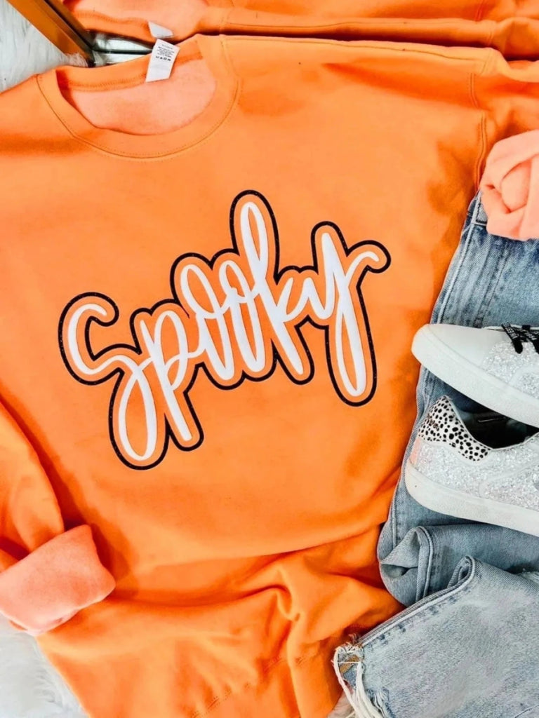 Spooky Round Neck Long Sleeve Sweatshirt - Tangerine by Trendsi from FREYA’S CLOSET