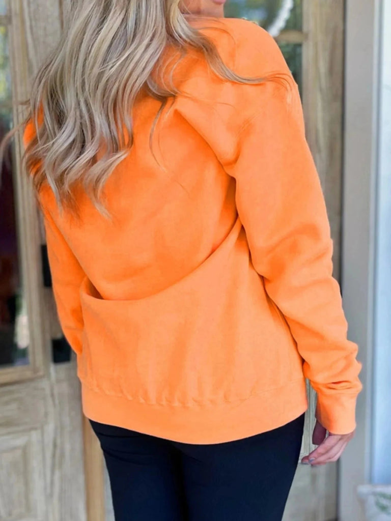 Spooky Round Neck Long Sleeve Sweatshirt - Tangerine by Trendsi from FREYA’S CLOSET