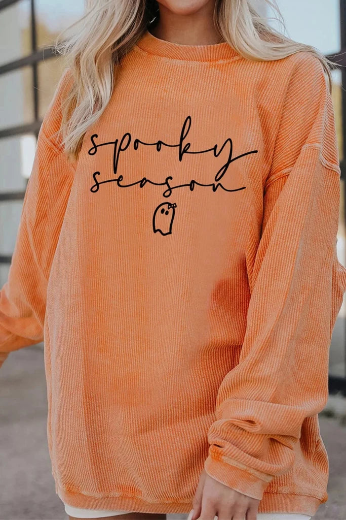 Spooky Season ghost letter cozy ribbed pullover sweatshirt, alternate product image