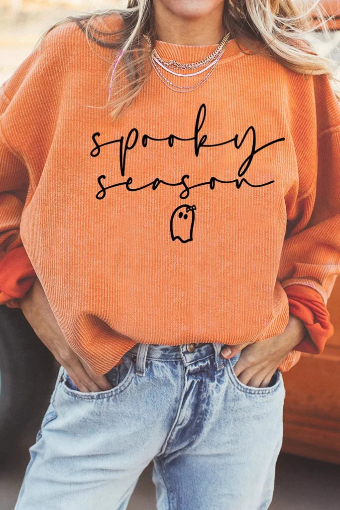 Spooky Season ghost letter cozy ribbed pullover sweatshirt, alternate product image
