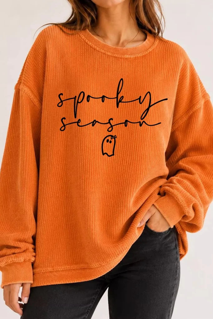 Spooky Season ghost letter cozy ribbed pullover sweatshirt, alternate product image