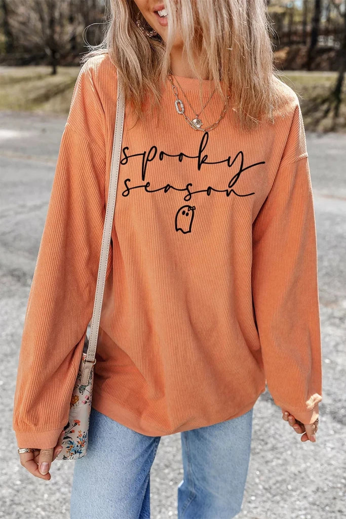 Spooky Season ghost letter cozy ribbed pullover sweatshirt, alternate product image
