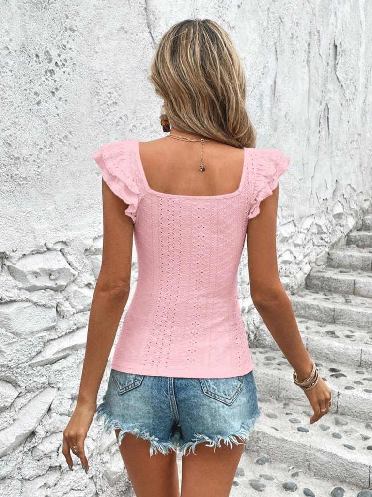 Square Neck Ruffle Sleeve Top - Blush Pink by Trendsi from FREYA’S CLOSET