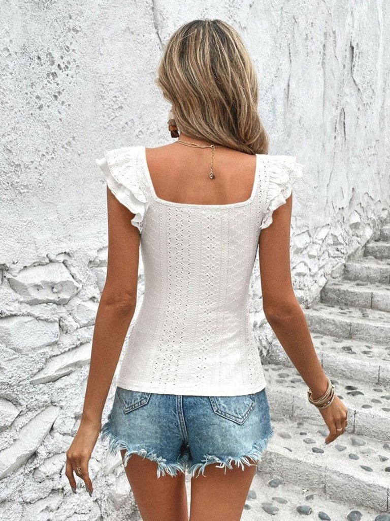 Square Neck Ruffle Sleeve Top - White by Trendsi from FREYA’S CLOSET