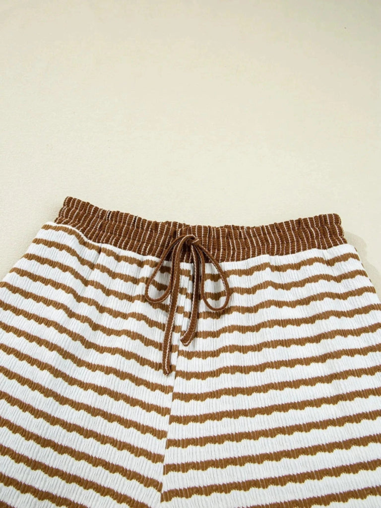 Stripe Collared Top and Drawstring Pant Set - Khaki Stripe by Trendsi from FREYA’S CLOSET