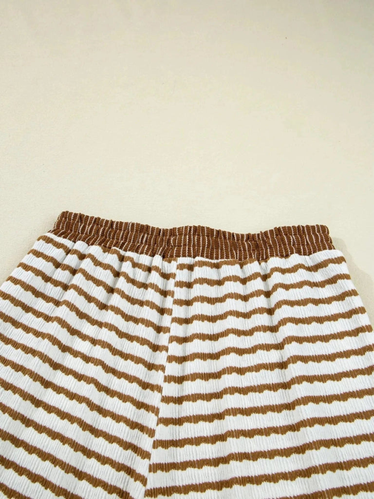 Stripe Collared Top and Drawstring Pant Set - Khaki Stripe by Trendsi from FREYA’S CLOSET