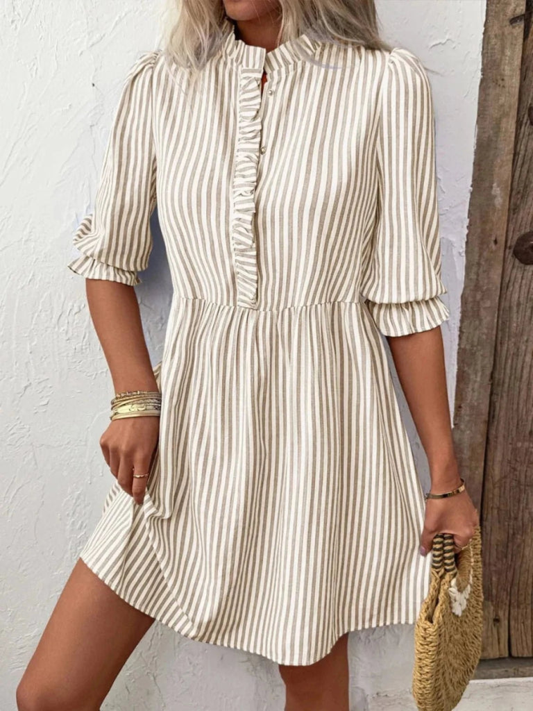 Striped Half Sleeve Dress - Tan by Trendsi from FREYA’S CLOSET