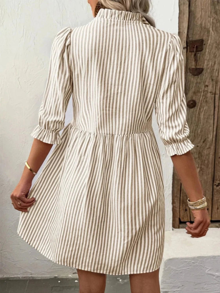 Striped Half Sleeve Dress - Tan by Trendsi from FREYA’S CLOSET