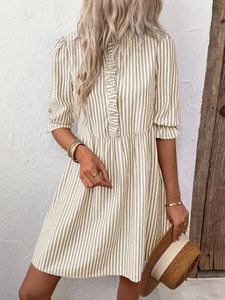 Striped Half Sleeve Dress - Tan by Trendsi from FREYA’S CLOSET