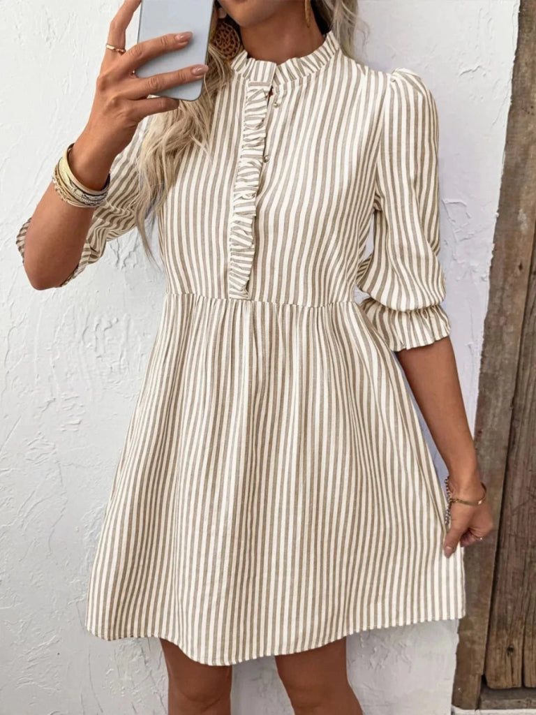 Striped Half Sleeve Dress - Tan by Trendsi from FREYA’S CLOSET
