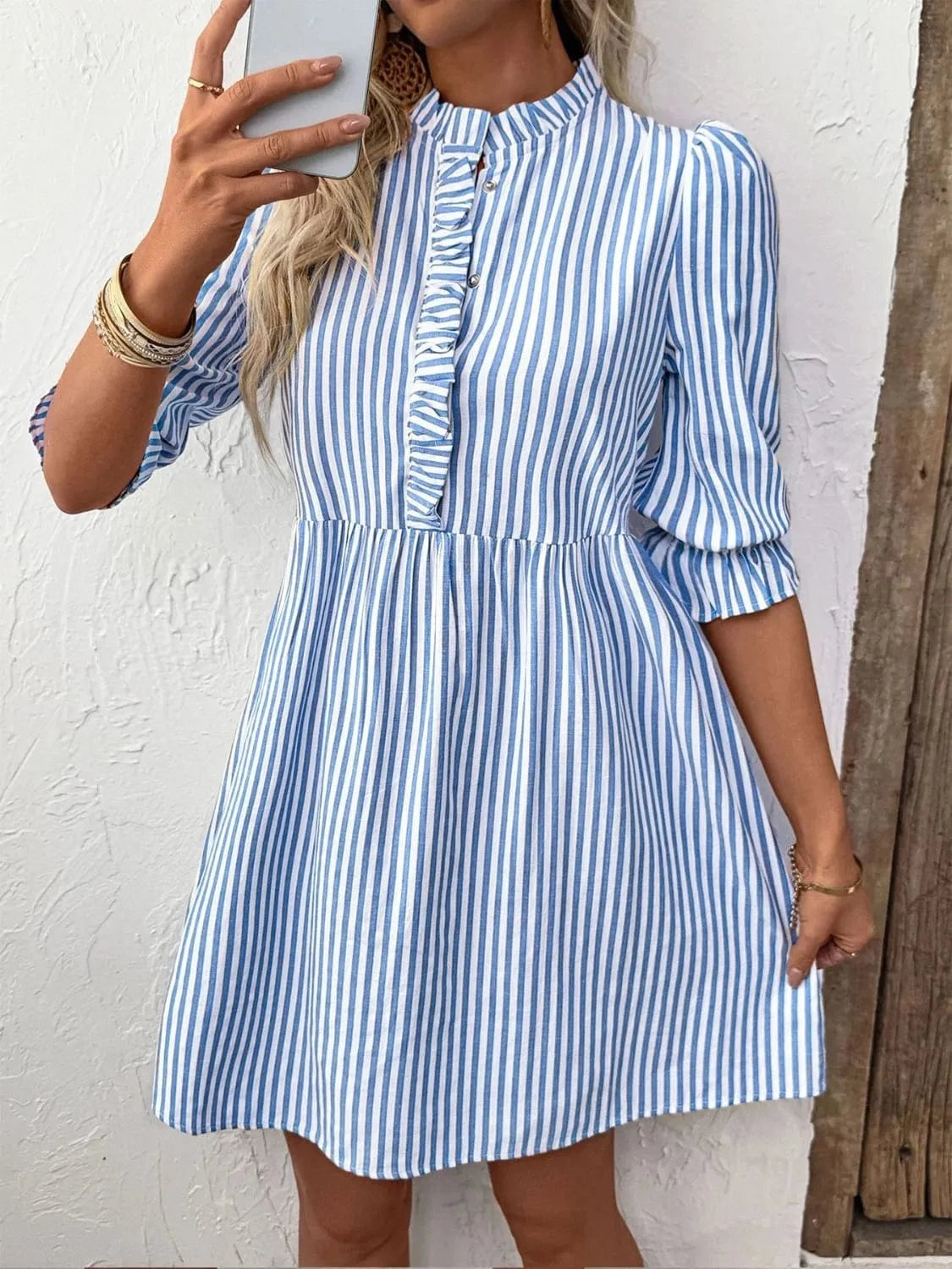 Trendsi Striped Half Sleeve Mini Shirt Dress