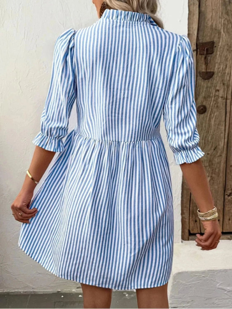 Striped Half Sleeve Mini Shirt Dress - Light Blue by Trendsi from FREYA’S CLOSET