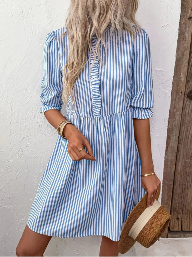 Striped Half Sleeve Mini Shirt Dress - Light Blue by Trendsi from FREYA’S CLOSET