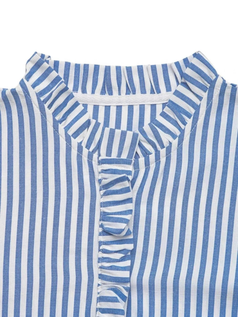 Striped Half Sleeve Mini Shirt Dress - Light Blue by Trendsi from FREYA’S CLOSET